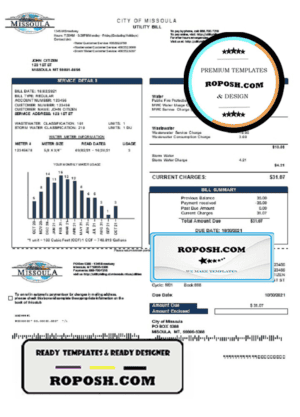 USA City of Missoula utility bill template in Word and PDF format