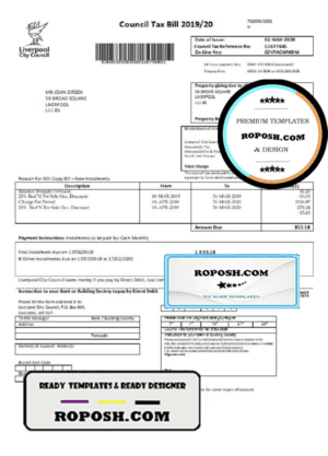 United Kingdom Liverpool City Council tax bill template in Word format