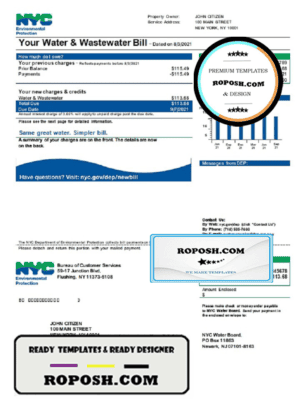 USA The New York City Department of Environmental Protection (DEP) utility bill template in Word and PDF format