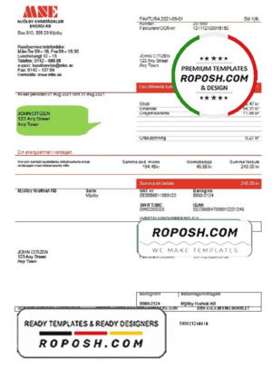 Sweden Mjölby Kraftnat AB utility bill template in .doc and .pdf format