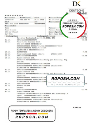 Germany Deutsche Handelsbank AG bank statement template in .doc and .pdf format