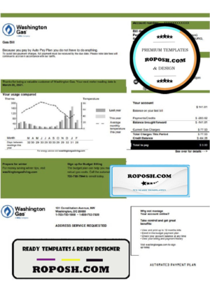 USA Washington Gas (WGL) utility bill template in Word and PDF format