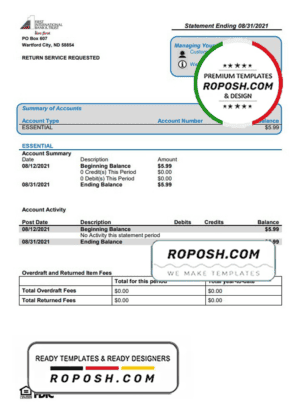 USA First International Bank & Trust bank statement template in Word and PDF format