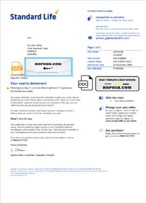 United Kingdom Standard Life utility bill template in Word and PDF format