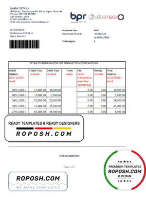 Rwanda BPR bank statement easy to fill template in Excel and PDF format