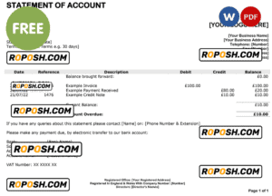 bank statement of account template, Word and PDF format, completely editable