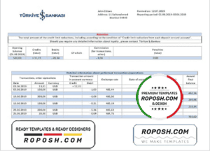 Turkey Bankasi bank proof of address statement template in Word and PDF format, fully editable