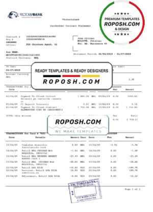 Moldova Victoriabank proof of address statement template in Word and PDF format