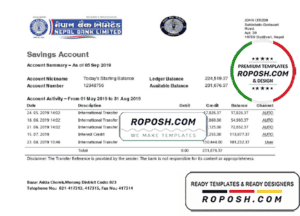 Nepal Bank Nepal statement template in Word and PDF format