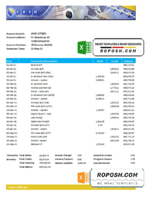 Bosnia and Herzegovina Central Bank statement easy to fill template in Excel and PDF format (AutoSum)