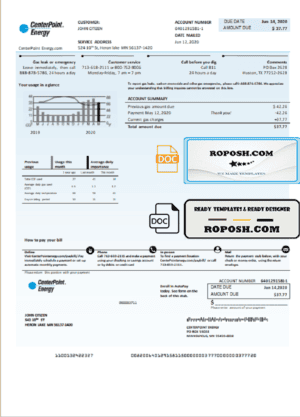 USA Texas Center Point Energy utility bill template in Word and PDF format