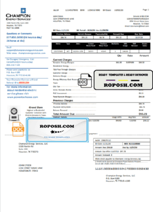 USA Texas Champion Energy Services proof of address utility bill template in Word and PDF format