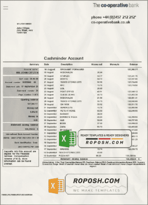 United Kingdom The Co-operative bank statement in Excel and PDF format ...