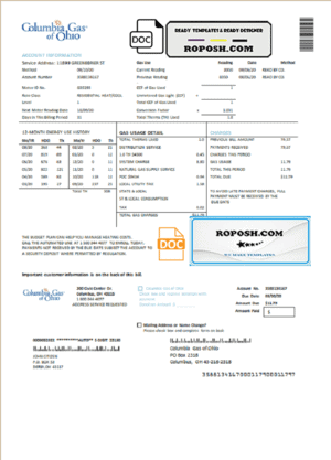 USA Columbia Gas of Ohio utility bill template in Word and PDF format