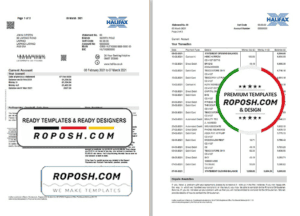 United Kingdom Halifax bank proof of address statement template in Excel and PDF format (2 pages)