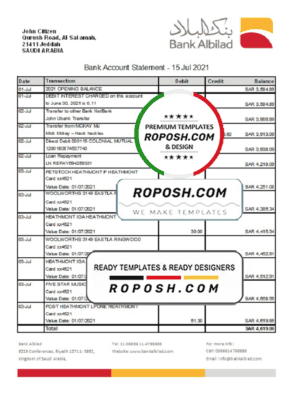 Saudi Arabia Bank Albilad bank statement easy to fill template in Excel and PDF format