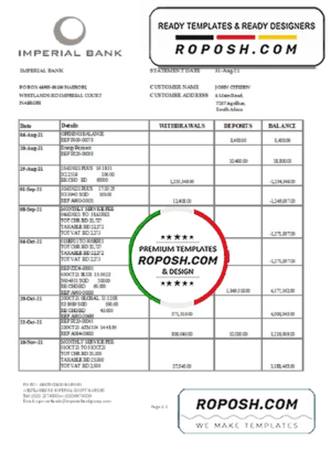 South Africa Imperial Bank statement easy to fill template in .xls and .pdf file format