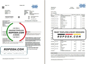 United Kingdom Halifax bank proof of address statement template in Word and PDF format (2 pages)