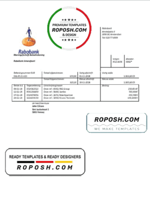 Netherlands Rabobank bank statement easy to fill template in Word and PDF format
