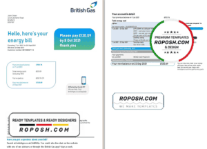 United Kingdom British Gas utility bill template in Word and PDF format (2 pages), version 3