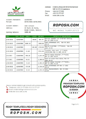 Morocco Credit Agricole Bank statement template in Excel and PDF format
