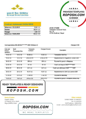 Nepal Kumari Bank proof of address statement template in Word and PDF format