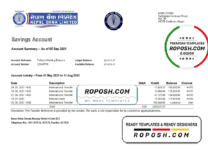 Nepal Bank Nepal bank statement easy to fill template in Excel and PDF format