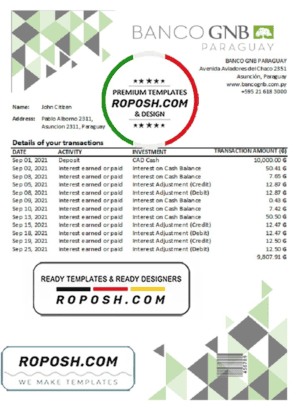 Paraguay Banco Continental S.A.E.C.A. bank statement easy to fill template in .xls and .pdf file format