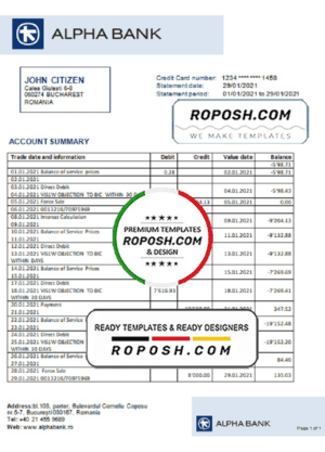 Romania Alpha Bank statement template in Word and PDF format