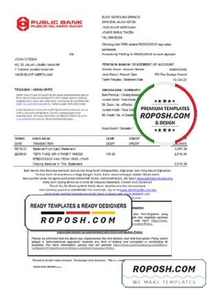 Malaysia Public Bank statement easy to fill template in Excel and PDF format
