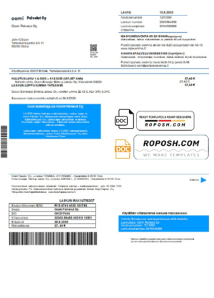 Finland Oomi Palvelut Oy electricity utility bill template in Word and PDF format