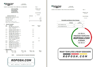 USA Heritage bank statement template in Word and PDF format (3 pages)
