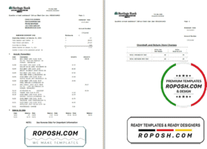 USA Heritage bank statement template in Excel and PDF format (3 pages)