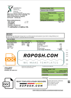 USA New Mexico electricity proof of address utility bill template in Word and PDF format