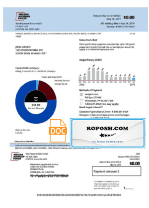 USA Michigan electricity utility bill template in Word and PDF format