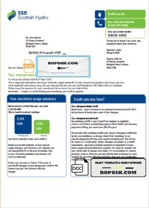 United Kingdom SSE Energy utility bill template in Word and PDF format, version 2