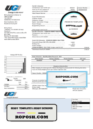 USA Pennsylvania UGI Utilities utility bill template in Word and PDF format