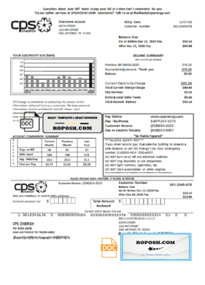 USA Texas CPS utility bill template in Word and PDF format