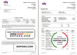 USA Ally Bank statement template in Excel and PDF format (4 pages)