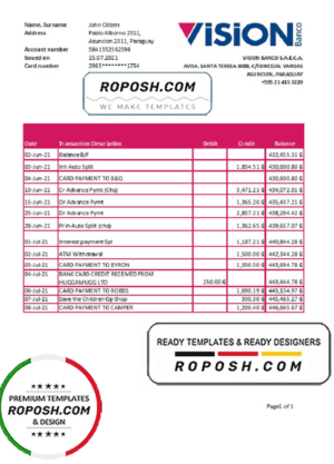 Paraguay Vision Banco bank statement easy to fill template in Excel and PDF format