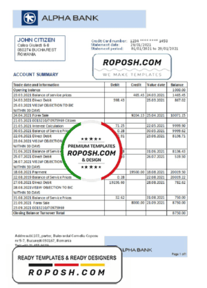 Romania Alpha Bank statement easy to fill template in Excel and PDF format