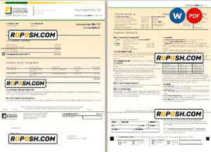 USA Southern California EDISON utility bill, Word and PDF template, 8 pages