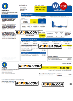 UAE Dubai Natural Gas Company Limited (Dugas) utility bill template in Word and PDF format