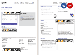 USA Philadelphia Xfinity utility bill Word and PDF template, 4 pages