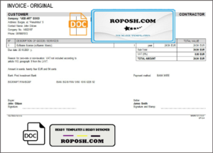 Bulgary UEB ART EOOD Company invoice template in Word and PDF format, fully editable