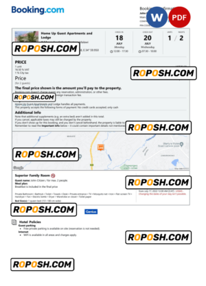 Malawi hotel booking confirmation Word and PDF template, 2 pages