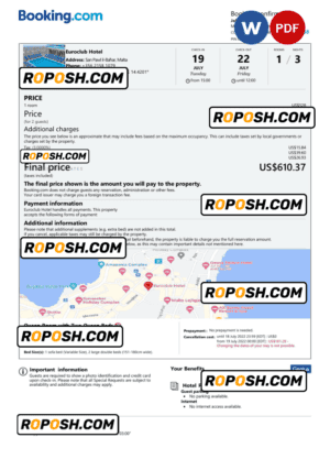 Malta hotel booking confirmation Word and PDF template, 2 pages