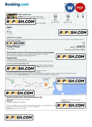 Mexico hotel booking confirmation Word and PDF template, 2 pages
