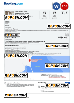 Micronesia hotel booking confirmation Word and PDF template, 2 pages