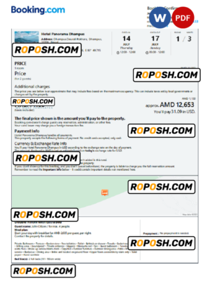 Nepal hotel booking confirmation Word and PDF template, 2 pages